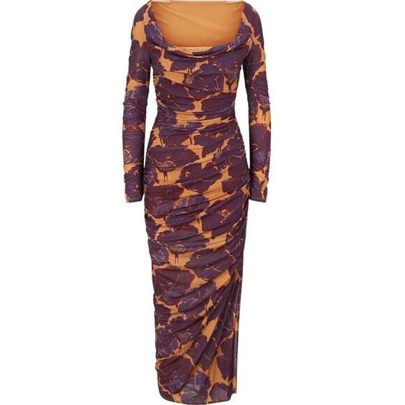Staud Solana Floral Corset Ruched Mesh Long Sleeve Maxi Dress Womens XS - Picture 1 of 13